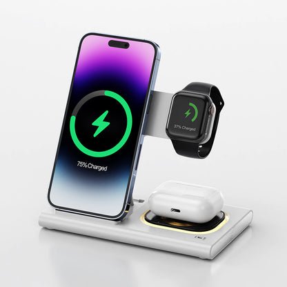15W 3-in-1 Wireless Charging Station with Magnetic Desktop Night Light and Fast Charging Stand for iWatch - Customizable Gift Option