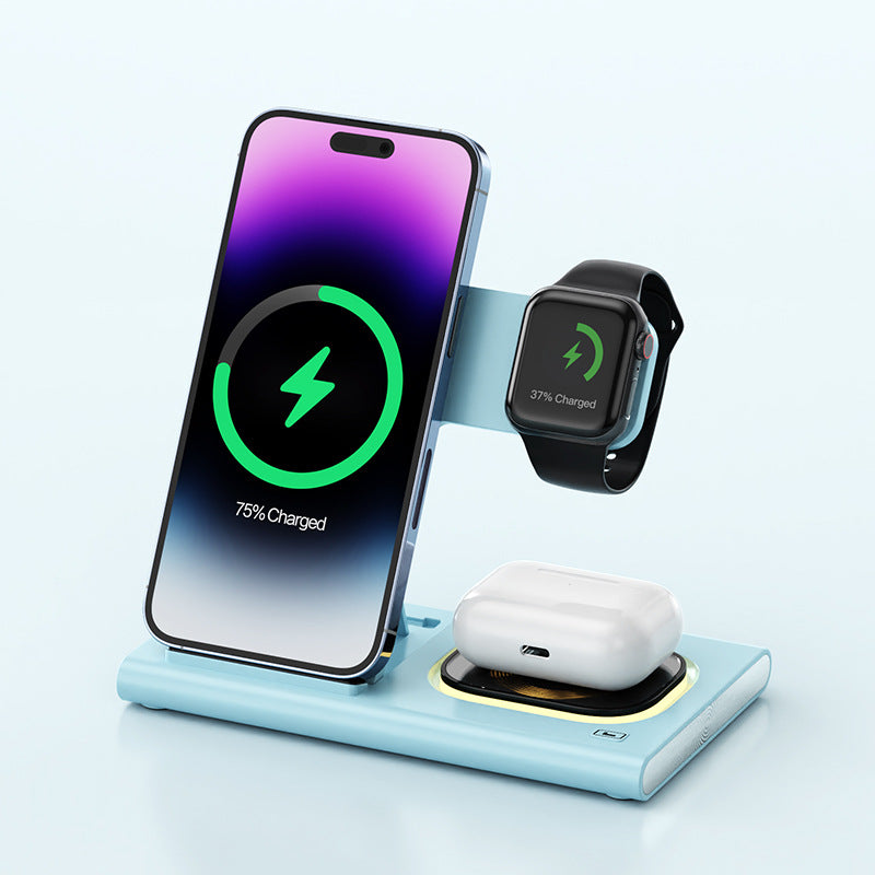 15W 3-in-1 Wireless Charging Station with Magnetic Desktop Night Light and Fast Charging Stand for iWatch - Customizable Gift Option