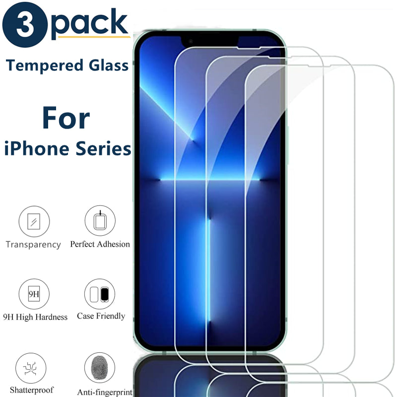 Tempered Glass Screen Protector 3-Pack for iPhone 11, 12, 13, 14, 15, 16 Pro Max, XR, and X