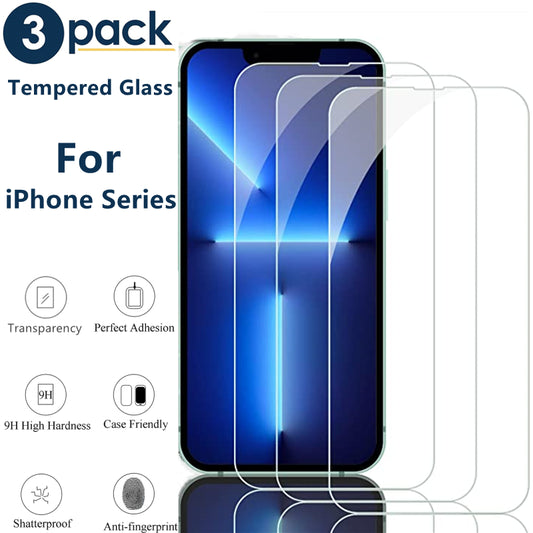 Tempered Glass Screen Protector 3-Pack for iPhone 11, 12, 13, 14, 15, 16 Pro Max, XR, and X
