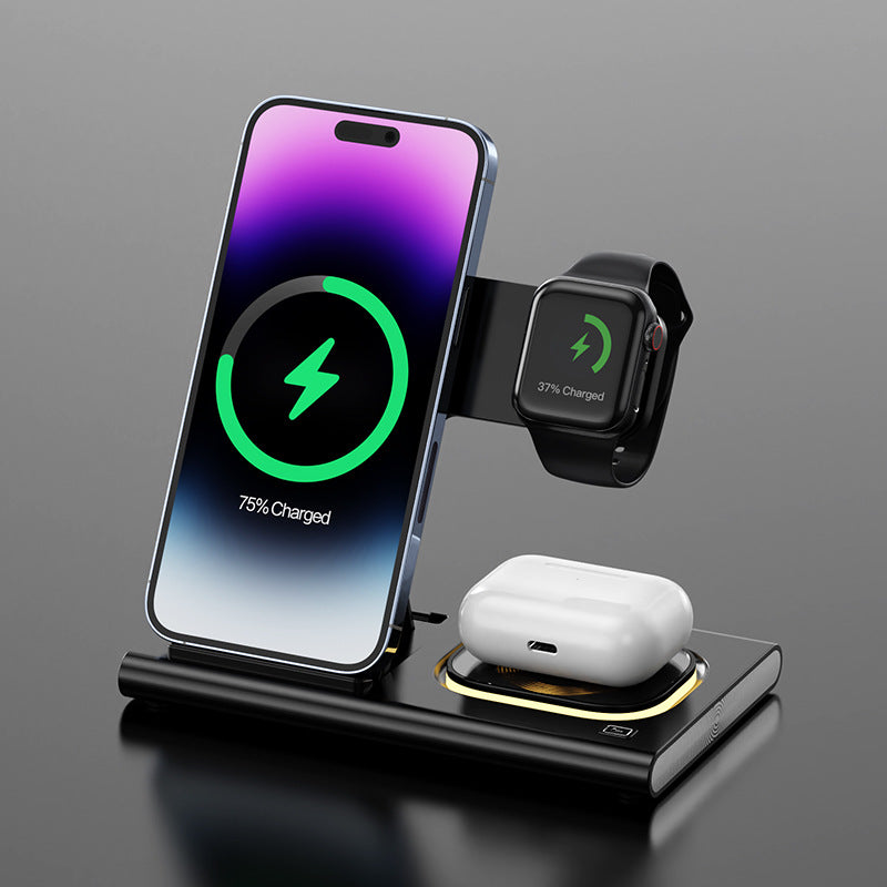 15W 3-in-1 Wireless Charging Station with Magnetic Desktop Night Light and Fast Charging Stand for iWatch - Customizable Gift Option