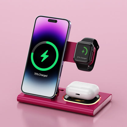 15W 3-in-1 Wireless Charging Station with Magnetic Desktop Night Light and Fast Charging Stand for iWatch - Customizable Gift Option