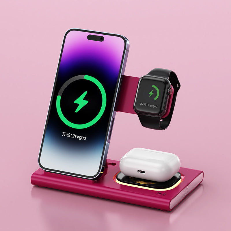 15W 3-in-1 Wireless Charging Station with Magnetic Desktop Night Light and Fast Charging Stand for iWatch - Customizable Gift Option
