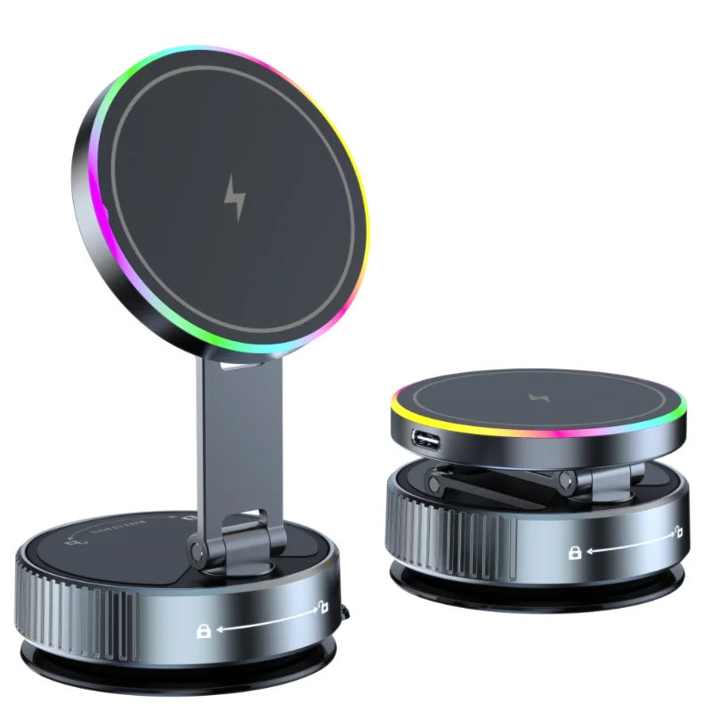 15W Magnetic Wireless Car Charger with Vacuum Adsorption Dashboard Mount for Tesla MagSafe Compatible with iPhone 16, 15, 14, 13, 12