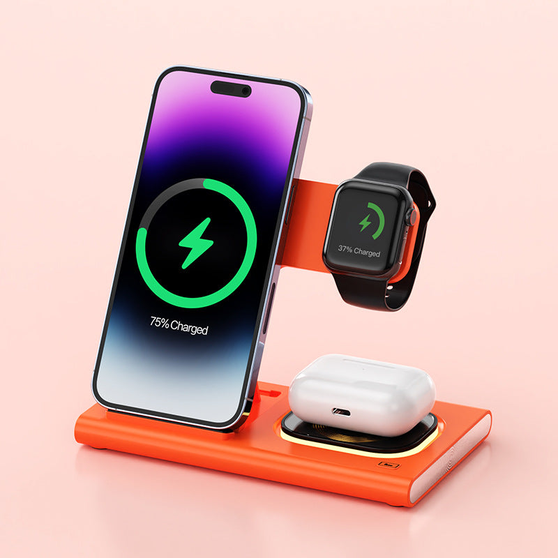15W 3-in-1 Wireless Charging Station with Magnetic Desktop Night Light and Fast Charging Stand for iWatch - Customizable Gift Option