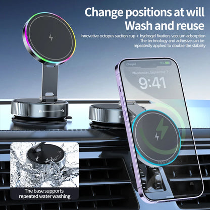 15W Magnetic Wireless Car Charger with Vacuum Adsorption Dashboard Mount for Tesla MagSafe Compatible with iPhone 16, 15, 14, 13, 12