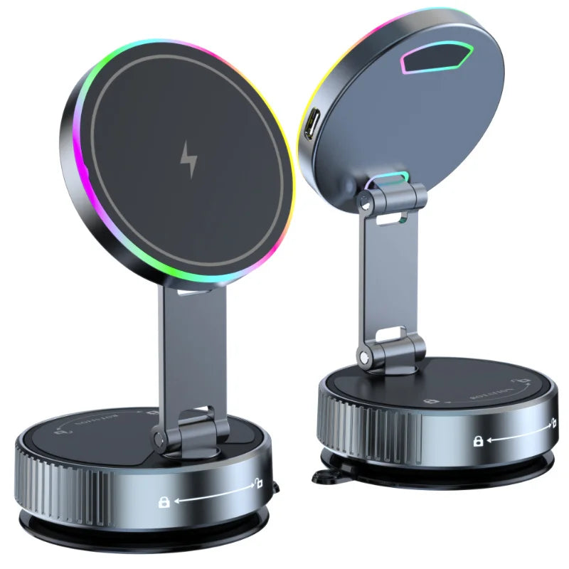 15W Magnetic Wireless Car Charger with Vacuum Adsorption Dashboard Mount for Tesla MagSafe Compatible with iPhone 16, 15, 14, 13, 12