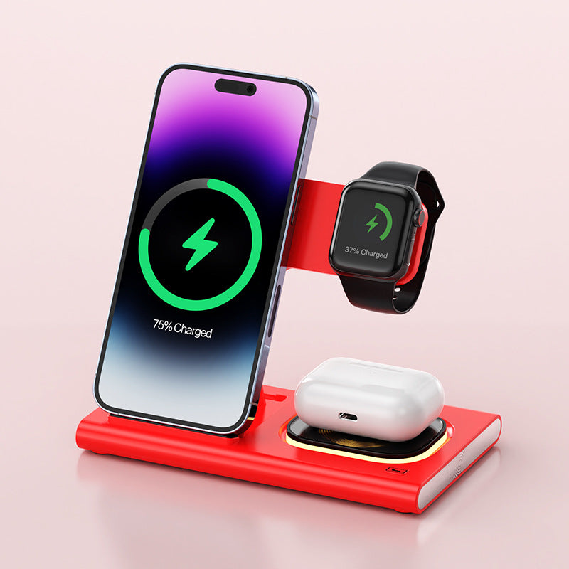 15W 3-in-1 Wireless Charging Station with Magnetic Desktop Night Light and Fast Charging Stand for iWatch - Customizable Gift Option