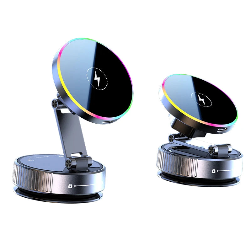 15W Magnetic Wireless Car Charger with Vacuum Adsorption Dashboard Mount for Tesla MagSafe Compatible with iPhone 16, 15, 14, 13, 12