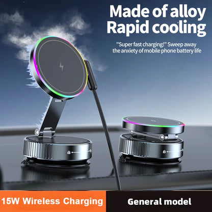 15W Magnetic Wireless Car Charger with Vacuum Adsorption Dashboard Mount for Tesla MagSafe Compatible with iPhone 16, 15, 14, 13, 12